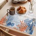 thumbnail image 3 of Orange Navy Blue Coral Placemats Set of 6 Summer Beach Coastal Ocean Wooden Place Mats Indoor Wipeable Table Mats Washable Cloth Dining Table Placemats for Kitchen Holiday Party Home Decor 13x19 Inch, 3 of 9