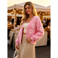 thumbnail image 4 of NAYTOAO Women Heart Print Fuzzy Knit Button Down Cardigan, V Neck Long Sleeve Sweater Outerwear, Casual Fall Knit Jacket, 4 of 5