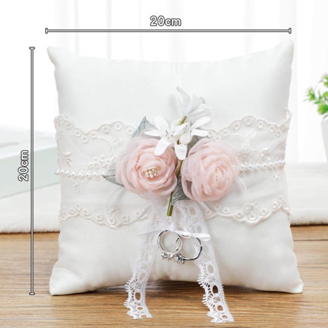 ziyahi Wedding Rings Pillow Jewelry Pillow Rings Bearer Cushion Vintage for Wedding with 2pcs Flowers