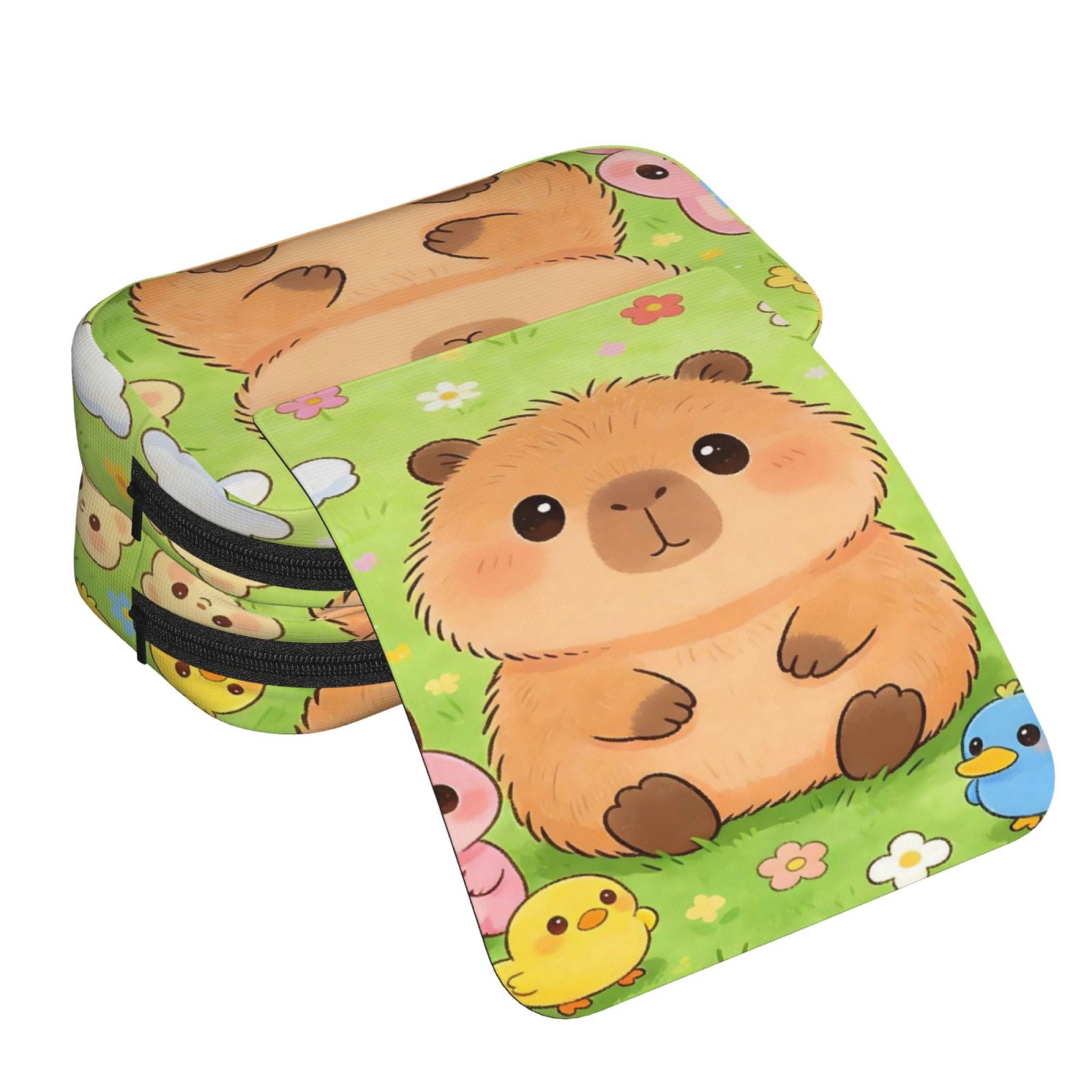 Large-Capacity Flip-Top Double-Layer Pencil Case, Multi-Functional Pocket Pen Case, Durable Stationery Organizer Capybara Flower Rabbit Chick