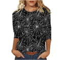 thumbnail image 2 of Gamivast Halloween Spider Web Shirts 3/4 Sleeve Crewneck Casual Tops Allover Web Graphic Loose Fit Lightweight Fall Tee Blouse for Party Festival Everyday Wear Black XXXXXL, 2 of 5