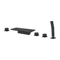 Cobbe 5-Hole Mount Matte Black Waterfall Bathroom Bathtub Faucet Set with 11.02-Inch Wide Bathtub Spout, Handheld Sprayer