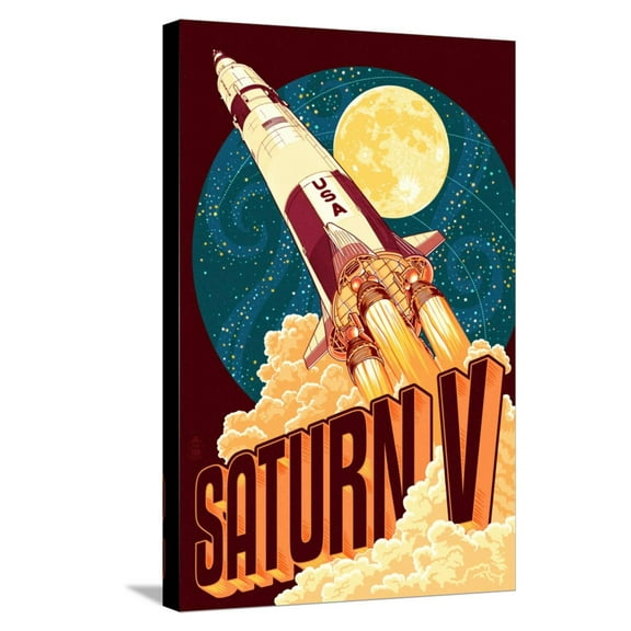 Art.com Saturn V Styalized Stretched Canvas Print Wall Art by Lantern Press, 16" x 24"