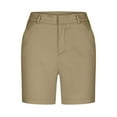 thumbnail image 5 of Cagogo Women's Mid Rise Bermuda Shorts with Pockets Casual Solid Regular Fit Travel Beach Lounge Trousers Summer Walking Elastic Waist Comfy Pants, Beige S, 5 of 8