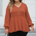 thumbnail image 6 of Amidoa V-Neck Women Sweater Long Sleeve Plus Size Brown Buttons Ruffle Solid Dressy Sweaters Women's Cardigans L, 6 of 7