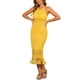 thumbnail image 2 of INSPIRE CHIC Vestido de playa sin mangas con cuello halter y transparente de ganchillo para mujer XS Amarillo, 2 of 6