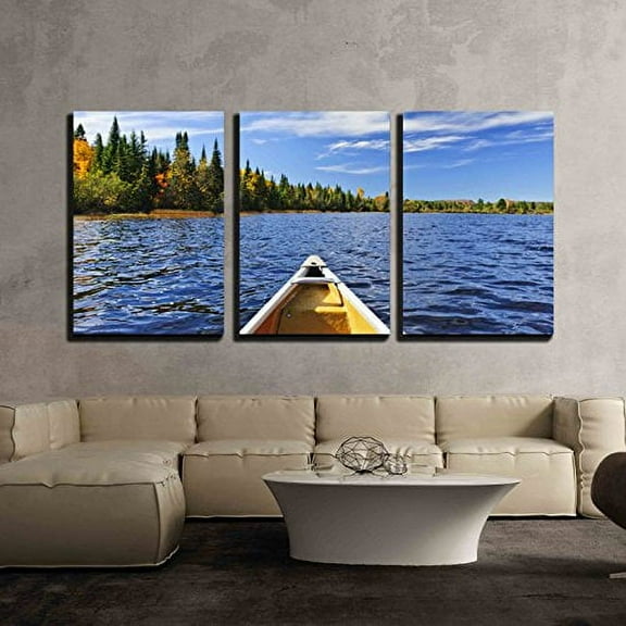 wall26 - 3 Piece Canvas Wall Art - Bow of Canoe on Lake of Two Rivers, Ontario, Canada - Modern Home Art Stretched and Framed Ready to Hang - 16"x24"x3 Panels
