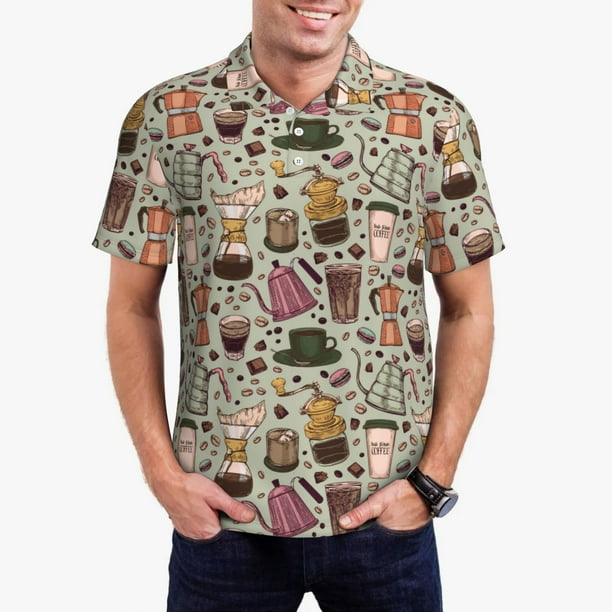 Balery Coffee pots cup Camisa Polo de Hombre con Estampado, de Manga Corta y Tejido Medio, Camisa Tipo Golf Polo-XX-Large