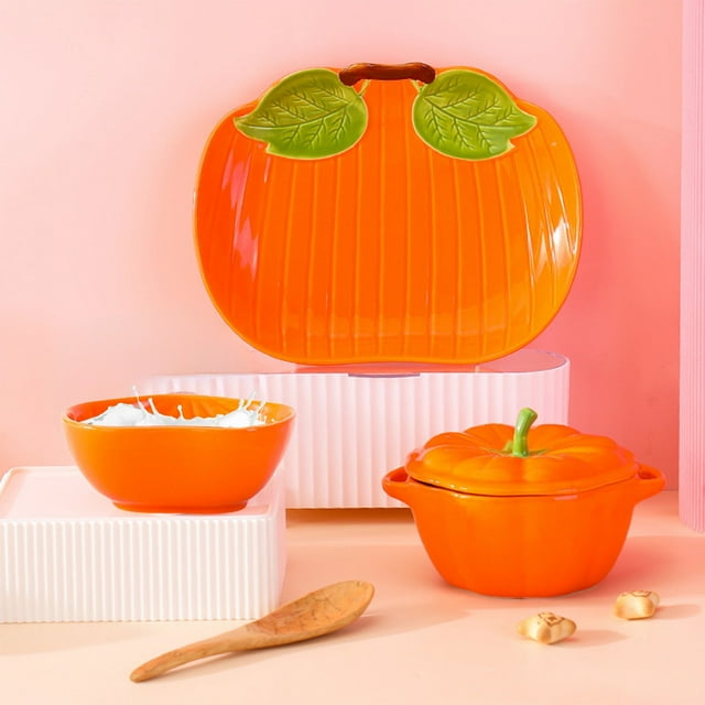 Bowayaoa Halloween Ceramic Pumpkin Tableware, Unique Holiday Breakfast Bowl for Milk Oatmeal, Festive Decor Gift