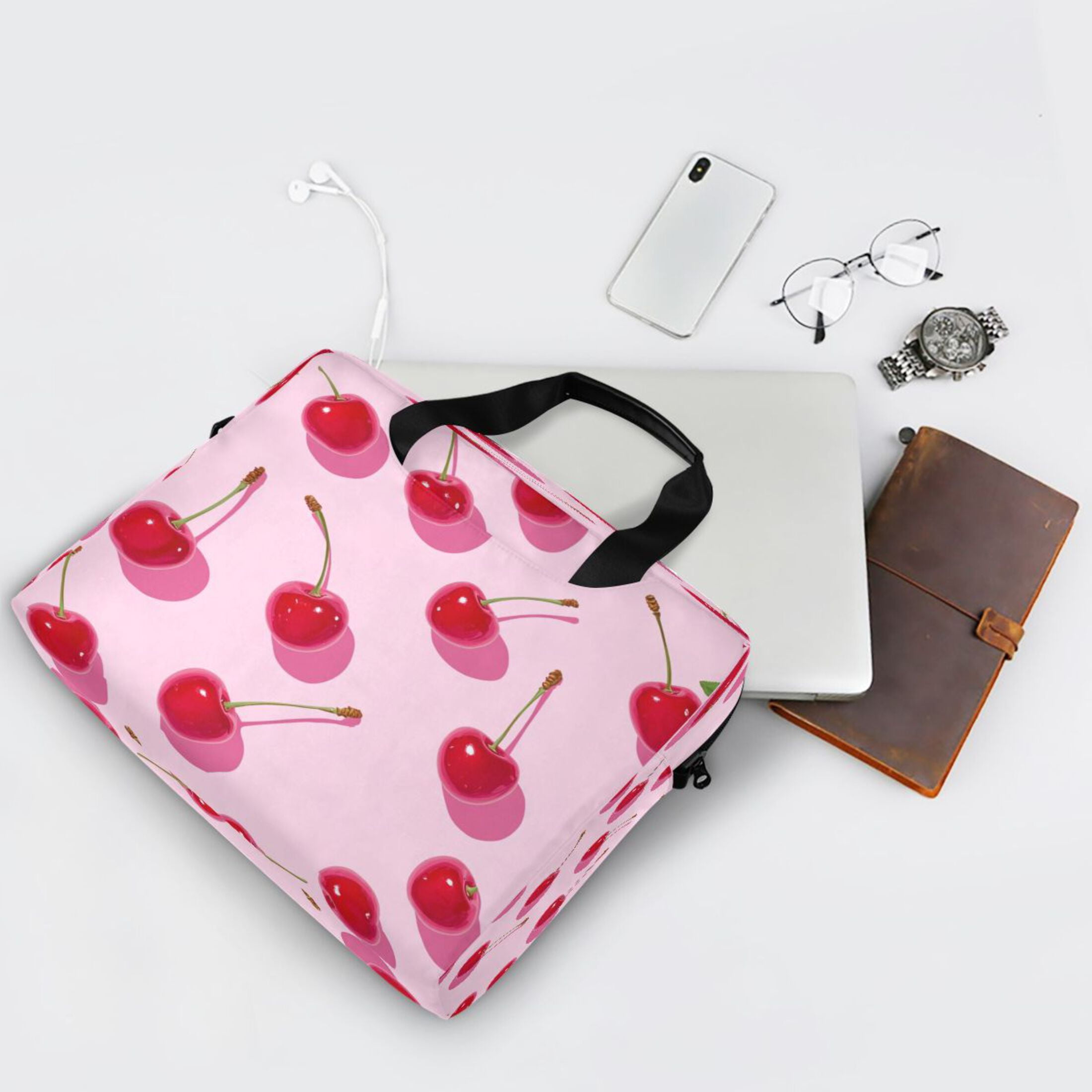 16" Laptop Tote Bag Laptop Sleeve Case Computer Briefcase for Work & Travel Red Cherries