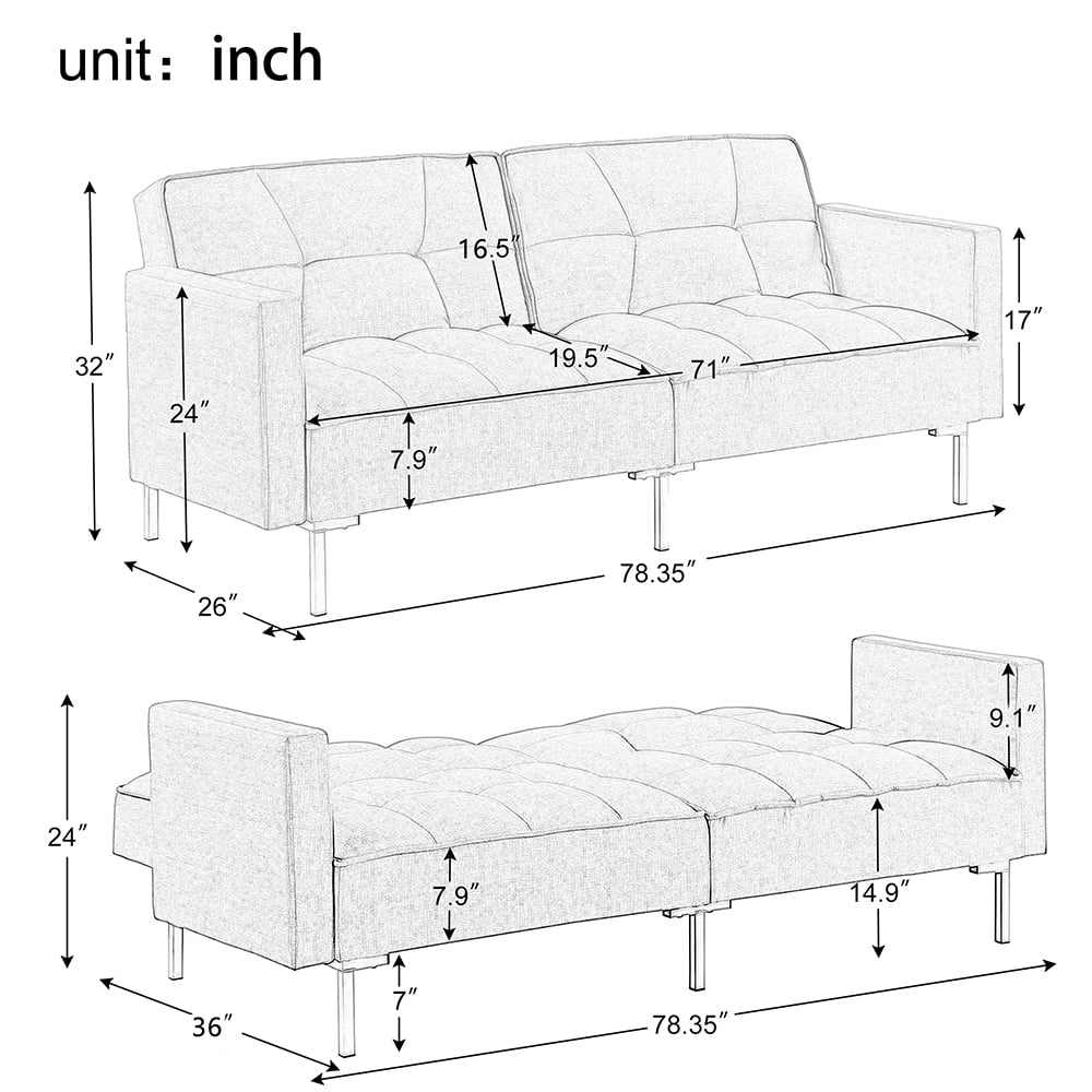 Kepooman 115" Sofa Bed Set, Sectional Sofa Sleeper, Fabric Couch Sofa Bed L-Shaped Futon Sofa Bed Set for Living Room, Purple