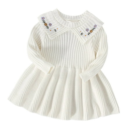 

TAIAOJING Baby Girls Cotton Knit Autumn Winter Warm Long Sleeve Flower Collar Princess Dress Clothes 4-5 Years