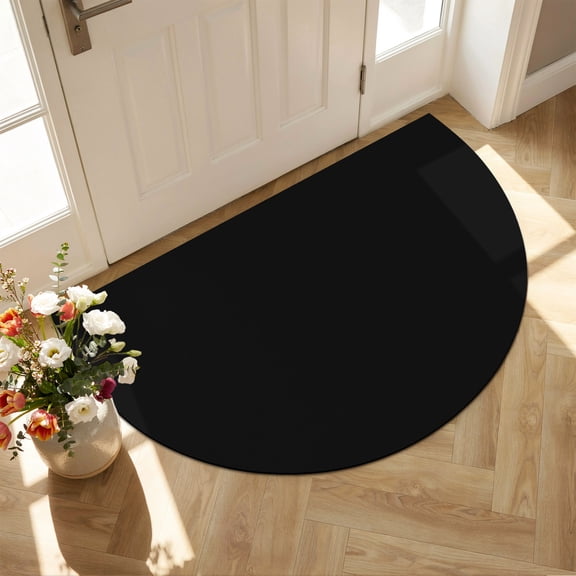 Half Circle Door Mat 16"24" Black Absorbent Door Mat Outside Entrance Solid Color Low-Profile Non Slip Front Rug for Kitchen Bathroom Bedroom