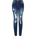 thumbnail image 1 of BodiLover, Women's, Stretchy 5 Pocket Skinny Distressed Ripped Denim Jeans, Denim Medium, 3, 1 of 2