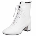 thumbnail image 1 of Bottines Mode pour Femmes à Talon Carré Uni en PU, Bout Rond, à Lacets, pour Tenue Décontractée, Marche en Plein Air, Fête, 1 of 3