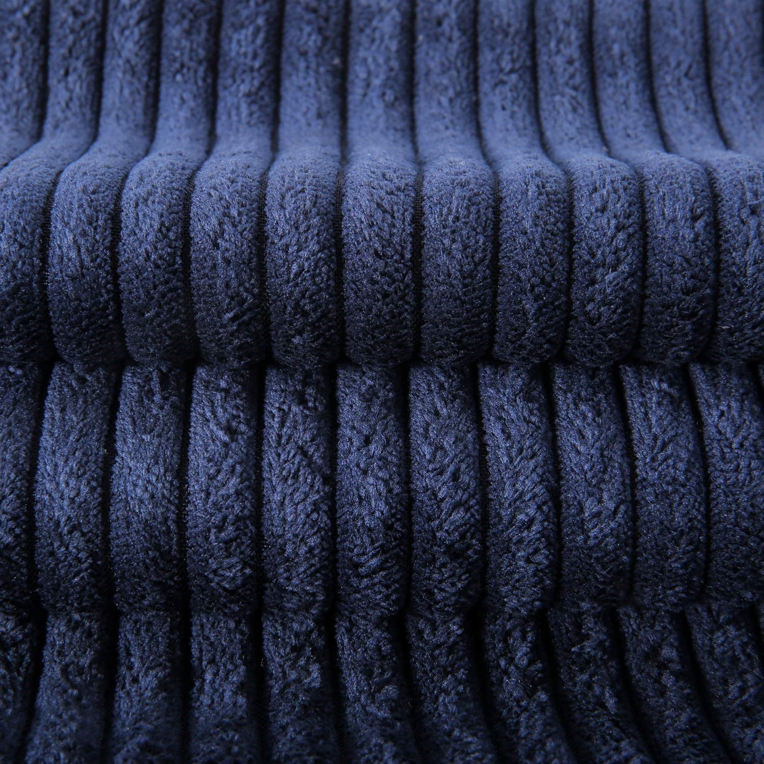 Soft Corduroy Striped Velvet Square Decorative Throw Pillow Cusion For Couch, 22" x 22", Navy Blue, 1 Pack