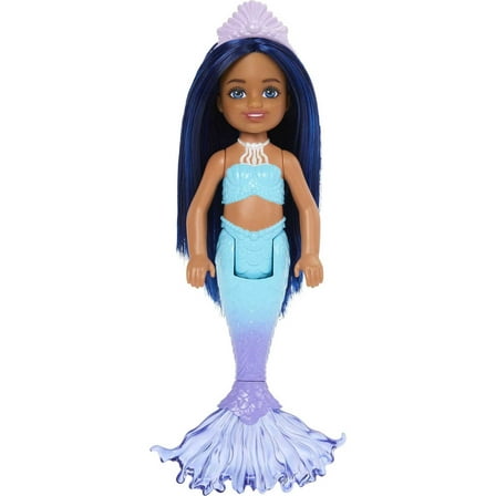 Mermaid Chelsea Barbie Doll with Blue Hair and Ombre Tail and Crown, Mermaid Toys