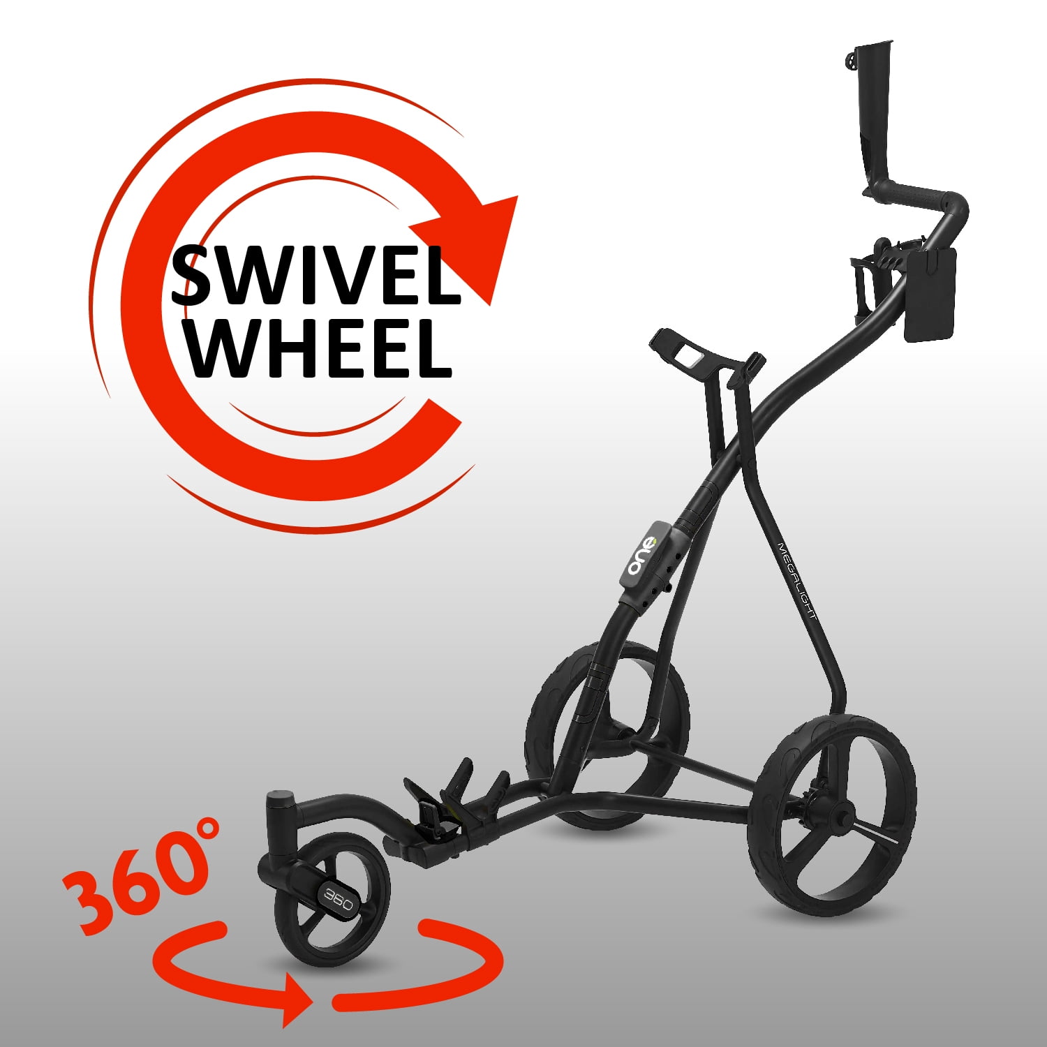 Golf Cart Golf Push Carts Wishbone - Swivel Front Wheel 360° Rotating, 1-Step Folding, Aircraft Grade Frame (Black)
