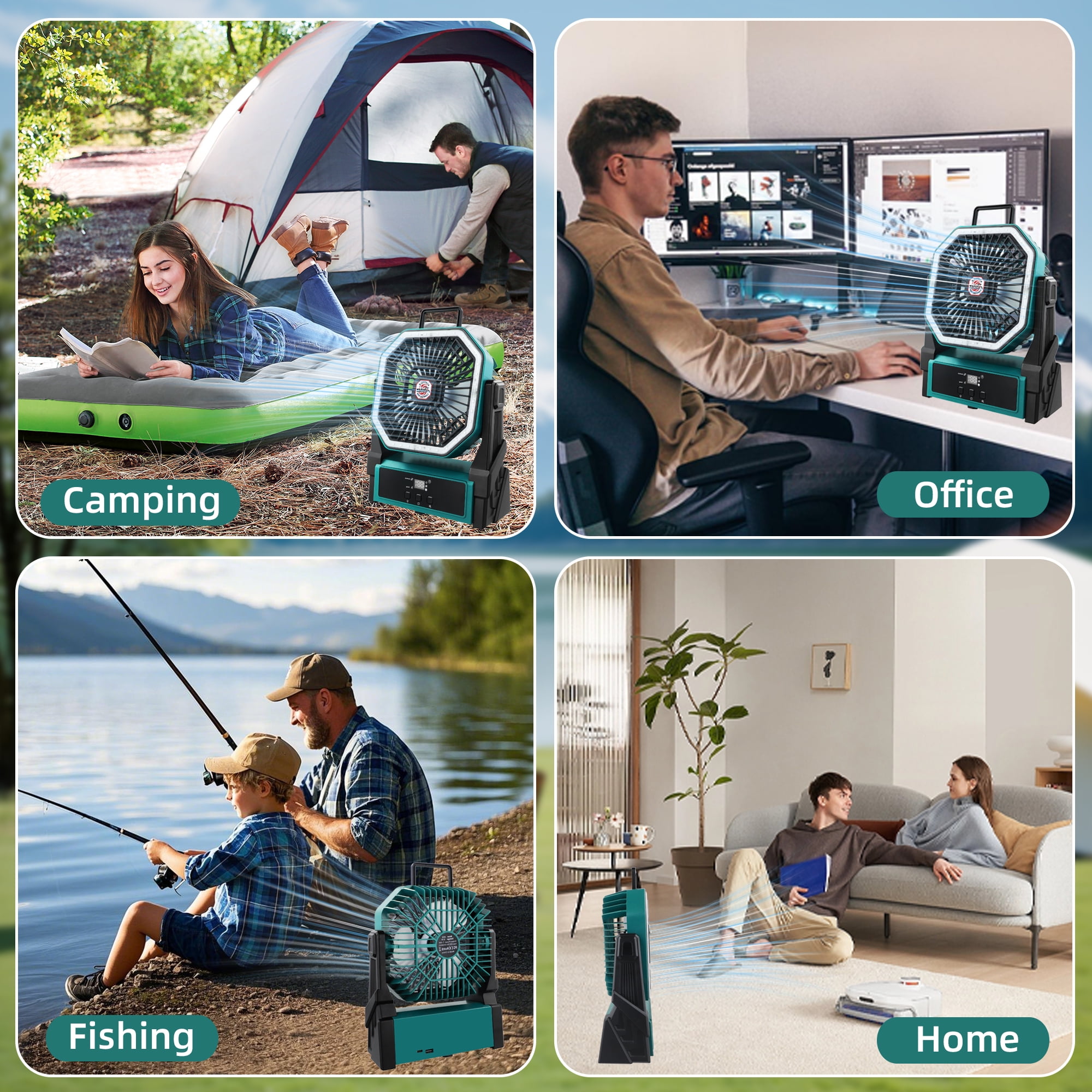 Roykaw Portable Fan Rechargeable 20000 mAH Battery Powered, Cordless Camping Fan, Ultra-bright LED Lights & Display, 36+ Hrs Work, w/Hang Hook, Handle for Travel, Fishing, Golfing, Indoor, Hurricane