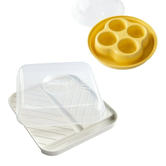 Nordic Ware Microwave Breakfast Bundle Set, Egg Bites Pan and Medium Slanted Bacon Tray with Lid
