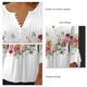 thumbnail image 5 of Top de manga 3/4 para mujer, estampado Floral con botones, cintura plisada, dobladillo suelto, camisa con cuello en V para mujer, Top para fiesta y trabajo, Blanco XXL, 5 of 6