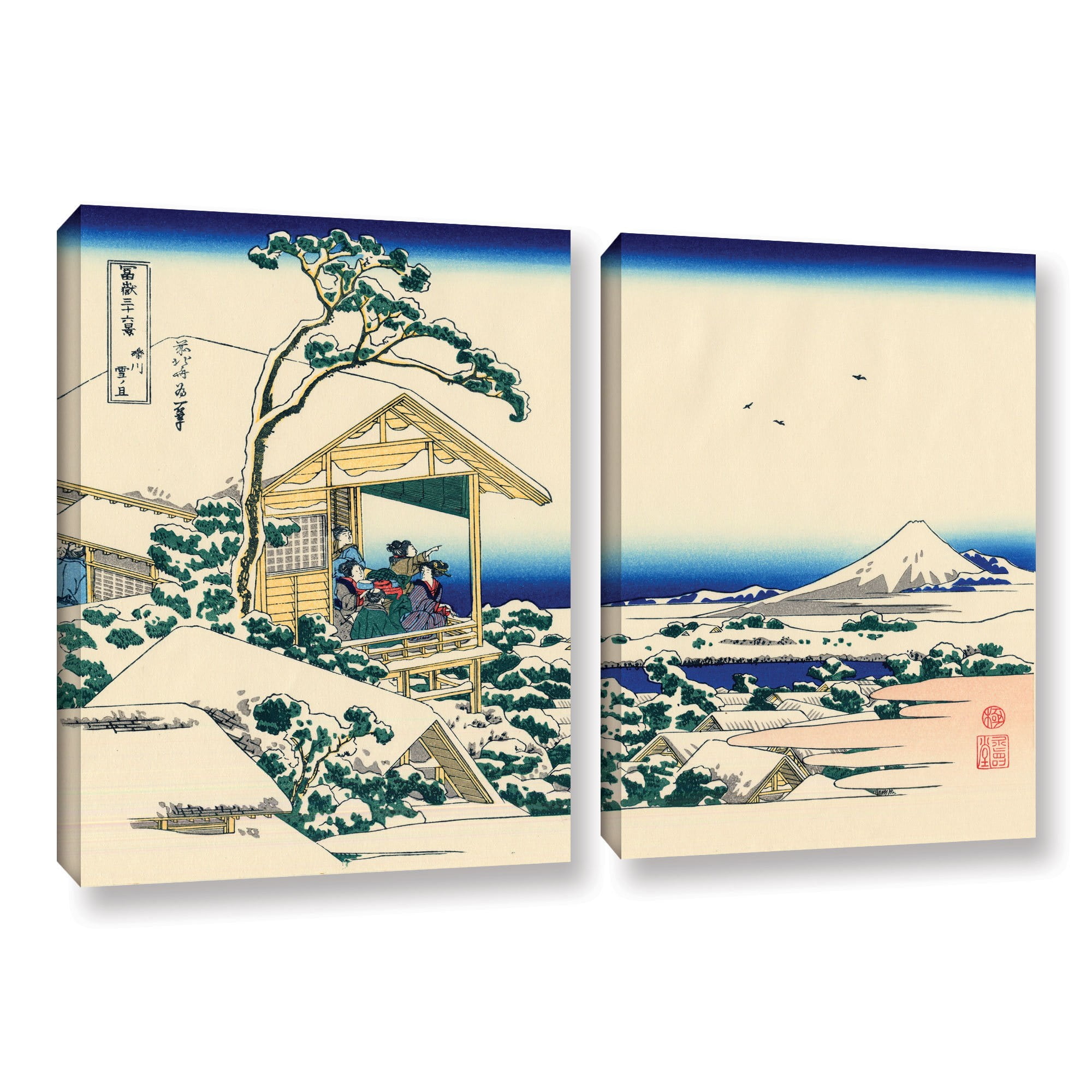 ArtWall Katsushika Hokusai "Tea House at Koishikawa, the Morning After a Snowfall" 2-Piece Gallery-Wrapped Canvas Set