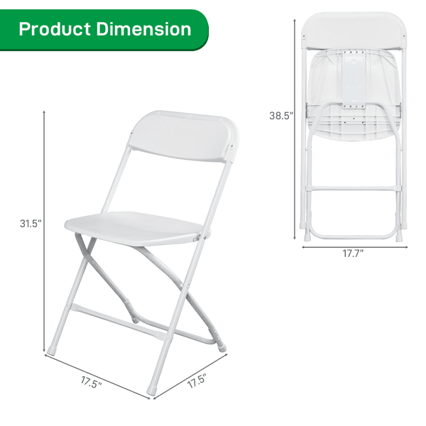 Alvantor 10 Pack Plastic Folding Chairs with Steel Frame, 350 lb Capacity, White