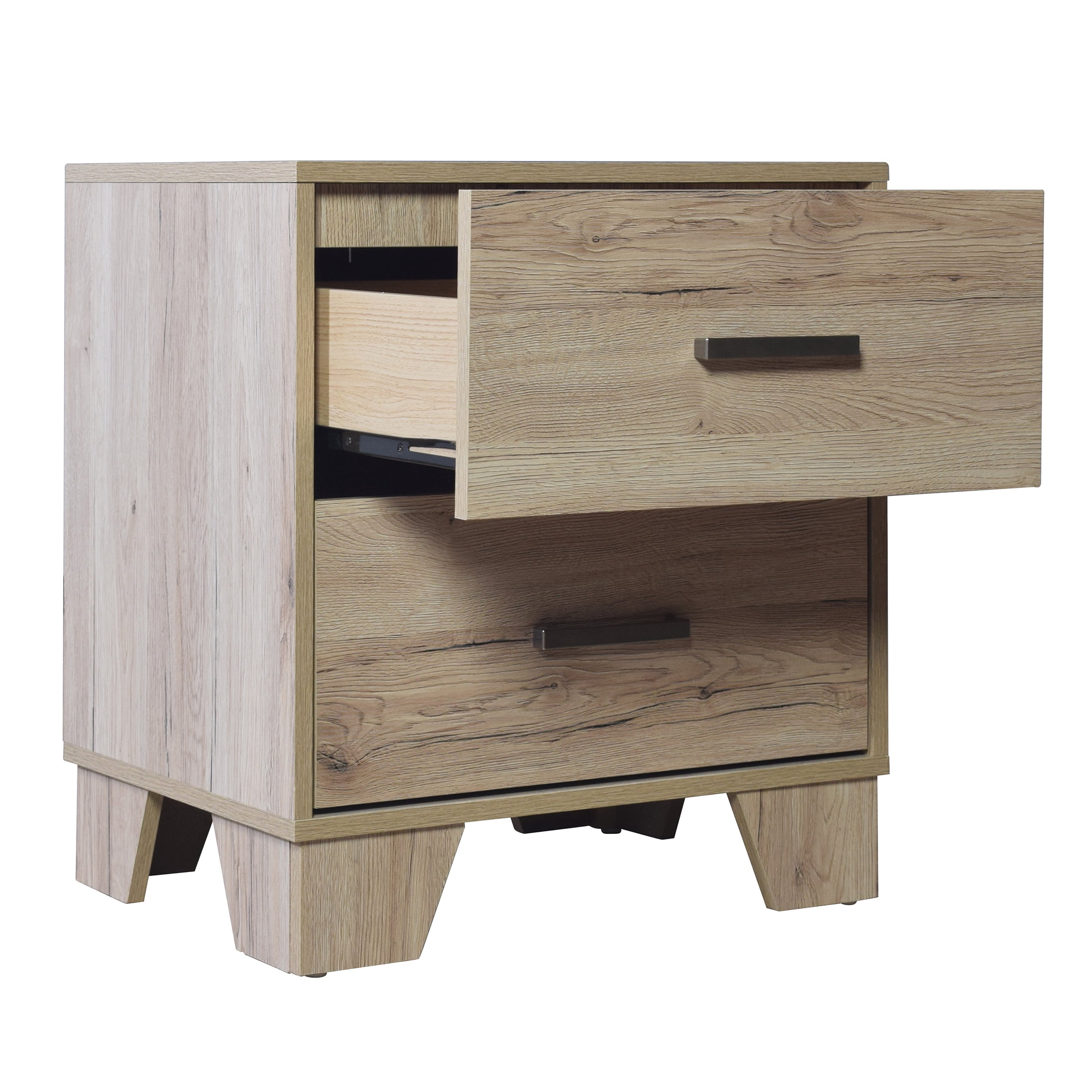 Castle Place Classic 2 Drawers Nightstand, Light Oak