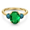 thumbnail image 3 of Gem Stone King 2.54 Ct Oval Green Nano Emerald Blue Diamond 18K Yellow Gold Plated Silver Ring, 3 of 6