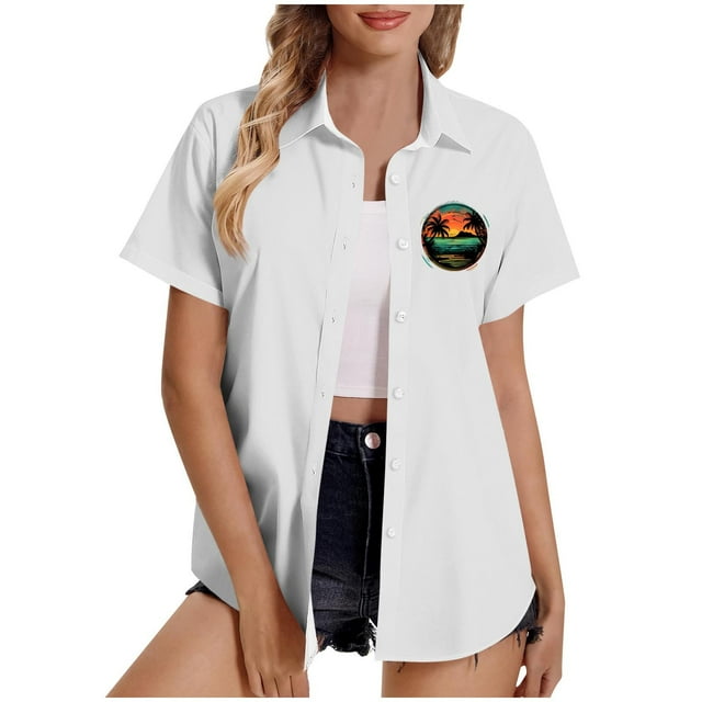 Pantalones Cortos para Mujeres Sexy, Casual Estampado Cómodo Manga Corta Botón Top Blusa para el Verano Y Diario