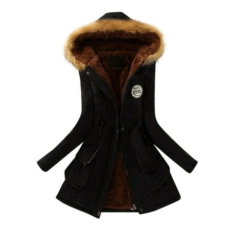 

JDEFEG Zip Scrub Jacket Winter Outwear Coats Coat Jacket Womens Winter Warm Slim Hooded Women s Coat Plus Size 6X Winter Coats for Women Cotton Black M
