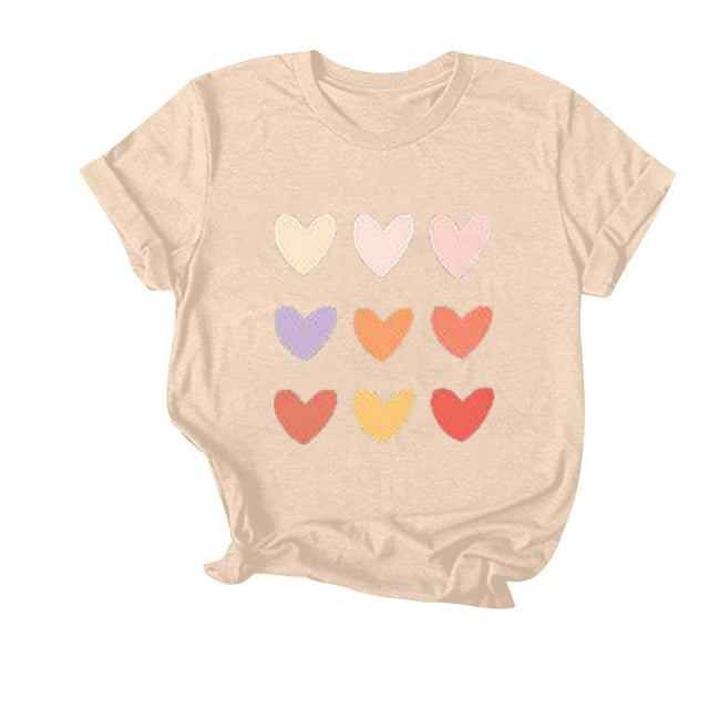Camiseta de Manga Corta de Cuello Redondo Impresa para las Mujeres Día de San Valentín, Mezcla Ligera de Poliéster para Primavera Verano Otoño