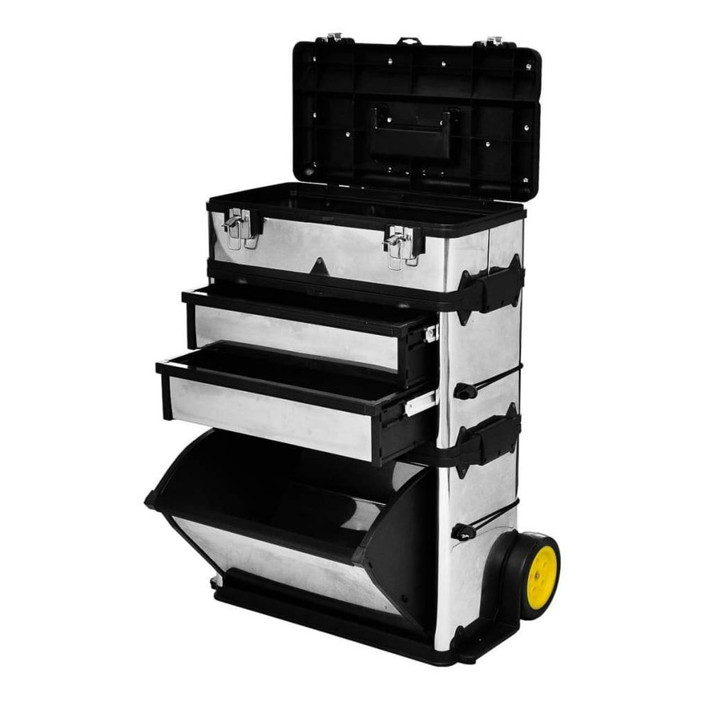 vidaXL 3Part Rolling Tool Box with 2 Wheels
