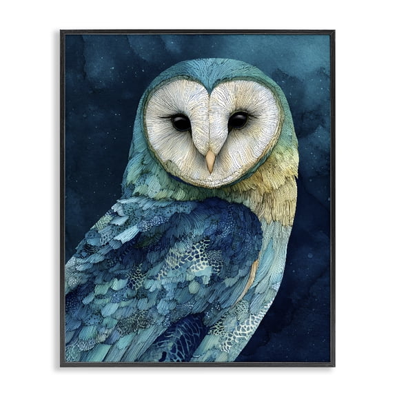 Stupell Industries Cerulean Blue Owl Black Framed Giclee Art, design by Franklyn Gregory