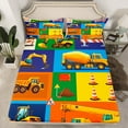 thumbnail image 2 of Homewish Construction Truck Boys Queen Sheet Sets, Blue Orange Patchwork Plaid Flat Sheet, Cartoon Truck Theme Queen Fitted Sheet, Breathable Home Decor, 4pcs, 2 of 7
