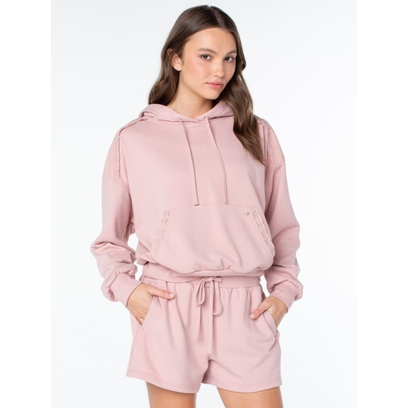 Celebrity Pink Women's and Women's Plus Lace Trim Hoodie Sweatshirt, Sizes XS-4X
