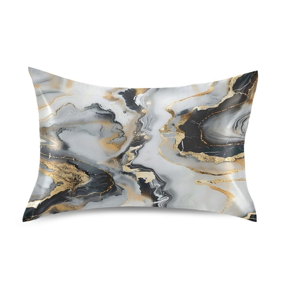 JSTEL Marble Black & Gold Satin Pillowcase Standard Size Pillow Cases Envelope Closure Bed Pillow Cover, 20 x 26 inch