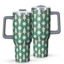 Green Christmas Tree and Snowflake Pattern Tumbler with Handle and Lid,40oz Double Wall Vacuum Insulated Tumbler,Cups Gift for Women and Men