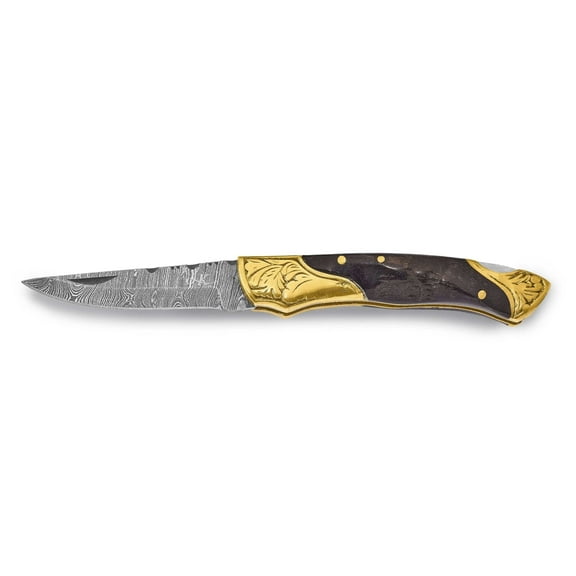 Damascus Steel Brass Ram Horn Handle Knife
