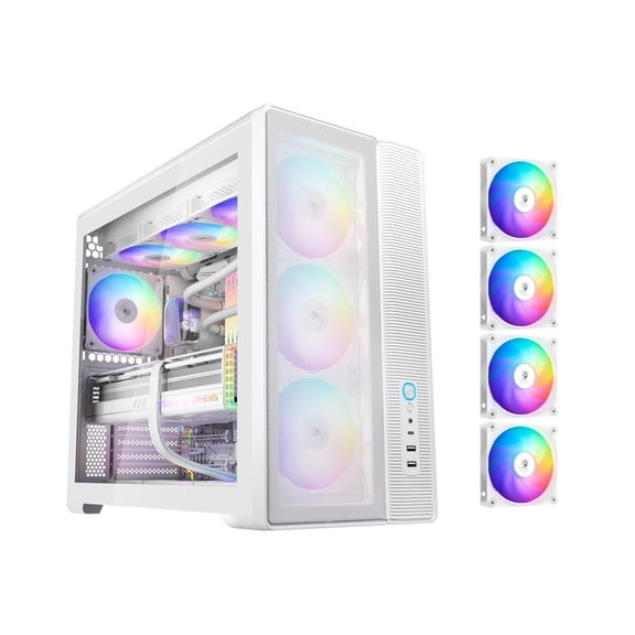 SAMA S50 ATX Mid Tower Case with 4 ARGB PWM Fans&Hub,PPLP A  High Airflow Dual-Chamber Gaming Case,USB 3.2 Gen2x2 Type-C,Supports ATX/MATX/ITX Back-Connect Motherboard,410mm GPU&360mm Radiator,White