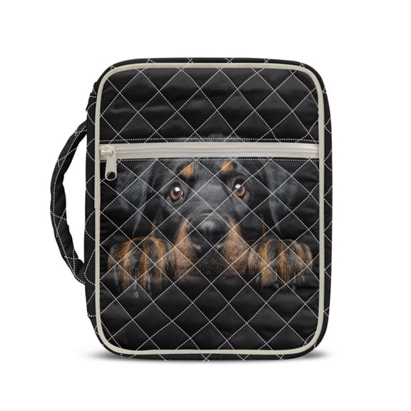 Xixirimido Bible Cover Case for Women Men, Large Bible Bag Bible Study Supplies Accessories Quilted Bible Carrying Cases with Handle Christian Gift, Black Dachshund Dog