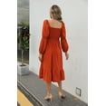 thumbnail image 3 of Square Neck Double Puff Long Sleeve Solid Color Dress for Women, 3 of 3