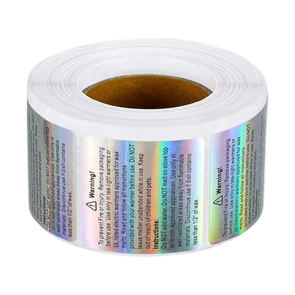 500 Labels/Roll Wax Melting Warning Labels Rainbow Sticker for Wax Case Holography Silver Self-Adhesive Sticker Labels