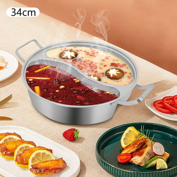 Shabu Shabu Pot 304 Food Grade Stainless Steel Hot Pot with 1.58gal 12.8in Hotpot with divider for Induction Cooktop, Gas Stove