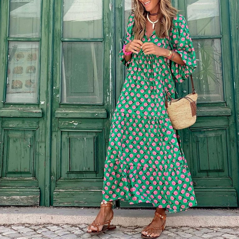 Polka dot green maxi dress for a girly summer outfit
