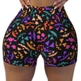 thumbnail image 2 of Gukieu Colorful Pumpkin Faces Print Women's Sports Shorts, Elastic Waist High Stretch Running Yoga Gym Sweatpants-Medium, 2 of 8