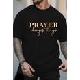 thumbnail image 1 of Men's T-Shirt with Prayer Changes Things Print & Golden Cross Design - Soft Breathable Round Neck Casual Tee, Machine Washable, 1 of 6