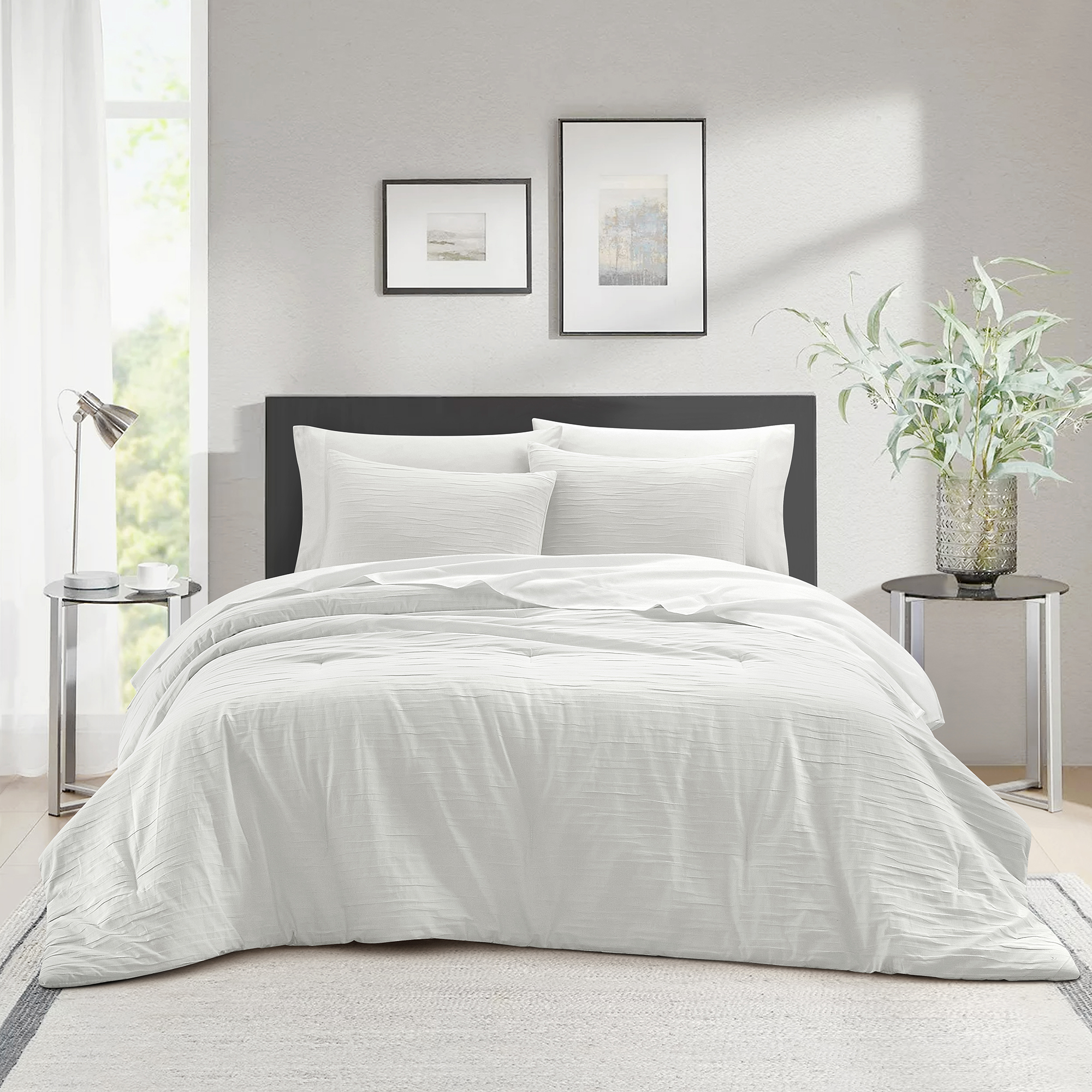 Better Homes & Gardens 7 Piece Crinkle Pleated Bed in a Bag Comforter Set with Sheets, Queen