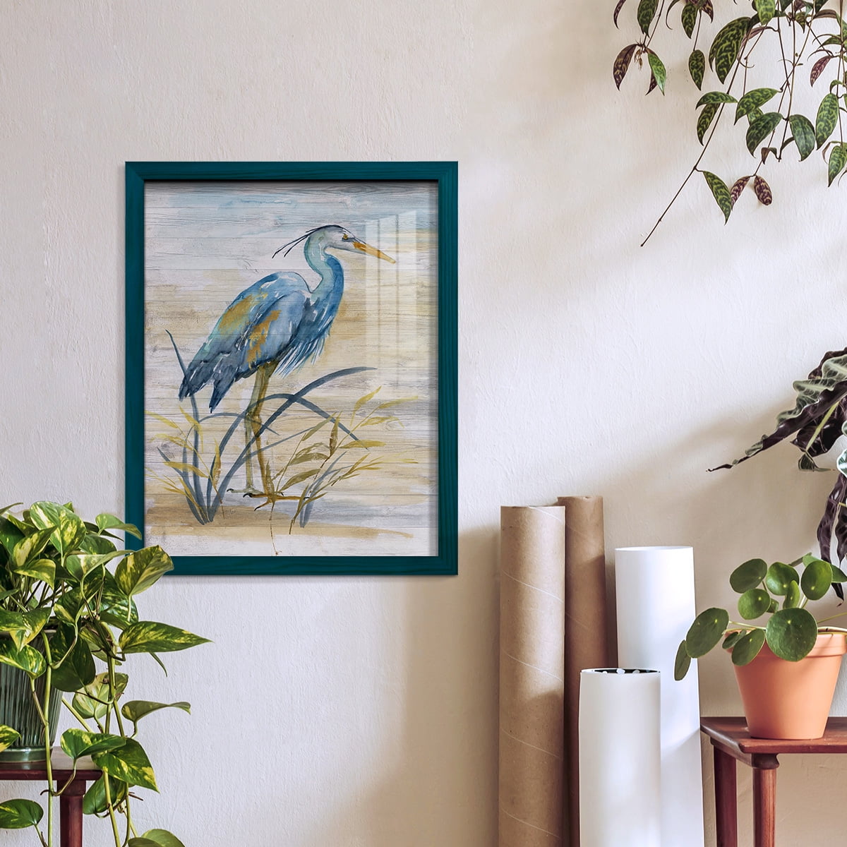 Blue Heron I -Framed Print w/glass-Ocean Blue