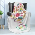 thumbnail image 4 of Hello Soft Flannel Fleece Throw Blanket, Doodle Style Hello Spring Words Printed with Heart Shaped Frame of Animals Flowers, Cozy Plush for Indoor and Outdoor Use, 50" x 60", Multicolor, by Ambesonne, 4 of 5